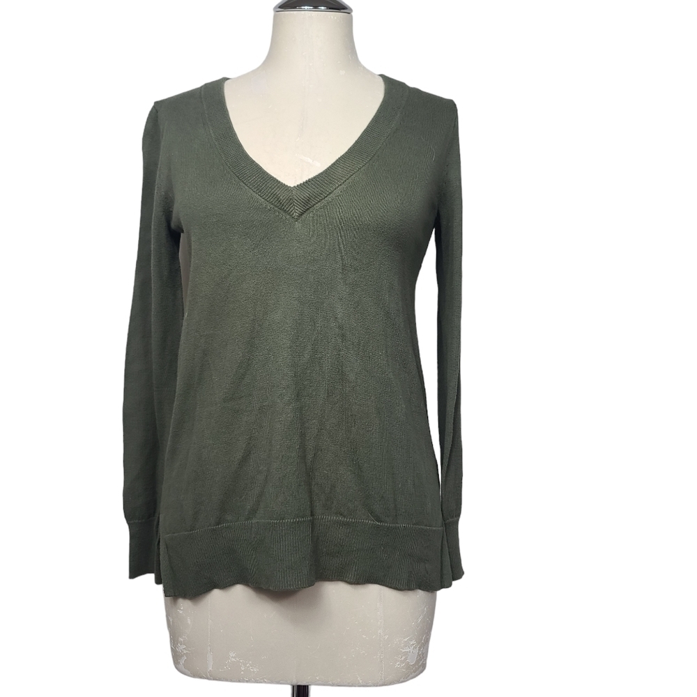 J. Crew Factory V Neck Green Cotton Sweater XS
